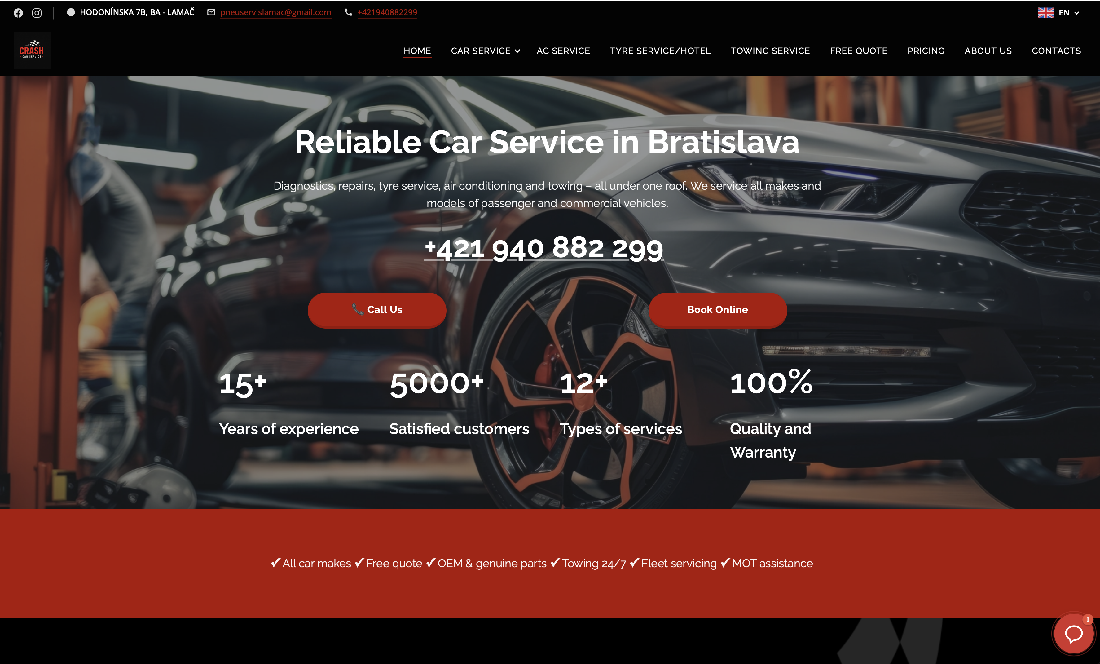 Náhľad webu Autoservis Bratislava EN